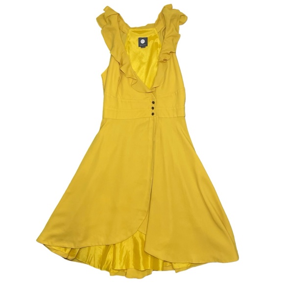 Quillaree Bhldn Yellow ruffle wrap “Macaron shoppe”dress sz 12 - Picture 1 of 12